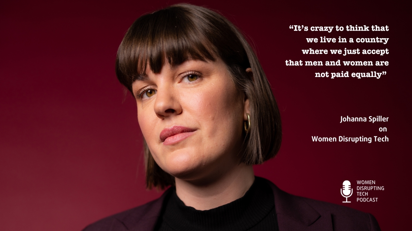 Picture of Johanna Spiller, co-founder and CEO of Alyx, with a quote from the podcast episode on Women Disrupting Tech that features an interview with her. To listen, search for "women disrupting tech" on Spotify, Apple, and Goodpods, or go to the Women Disrupting Tech website.
