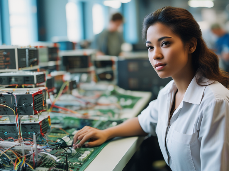 AI-generated picture of female engineer in the semiconductor industry.