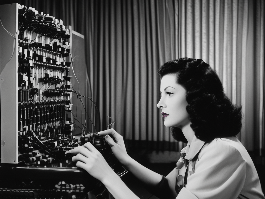AI-generated picture of Hedy Lamarr, who co-invented a predecessor of WiFi, Bluetooth and GPS.