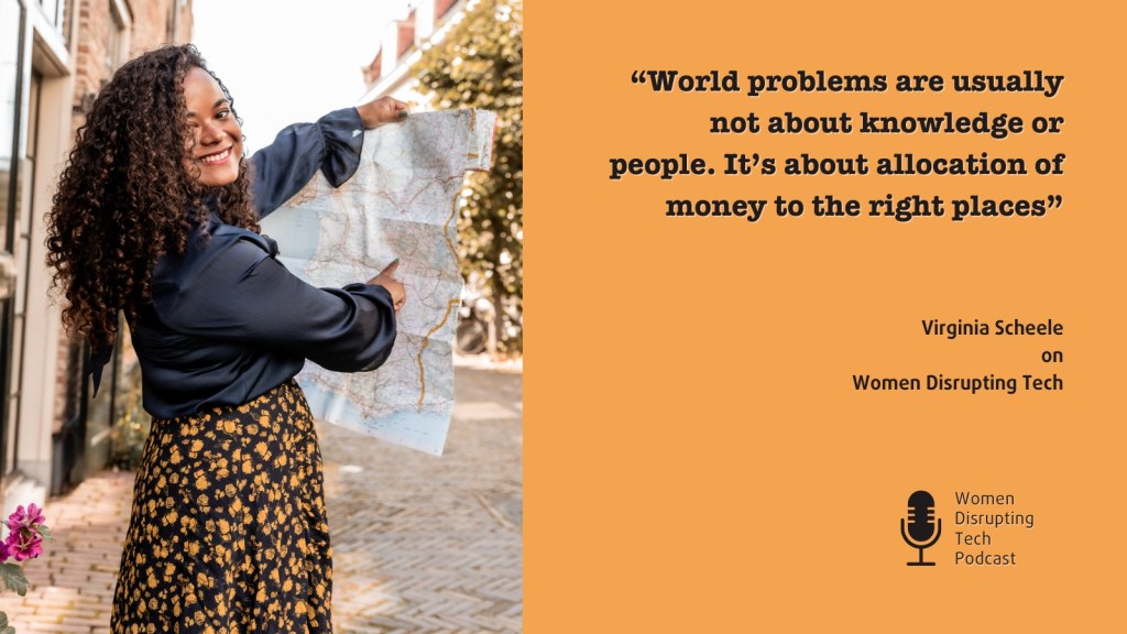 Picture of Virginia Scheele with a quote from episode 80 of Women Disrupting Tech.