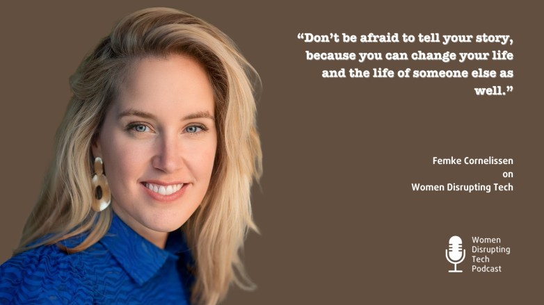 This is a picture of Femke Cornelissen, Chief Copilot at Wortell, with a quote from episode 89 of Women Disrupting Tech.