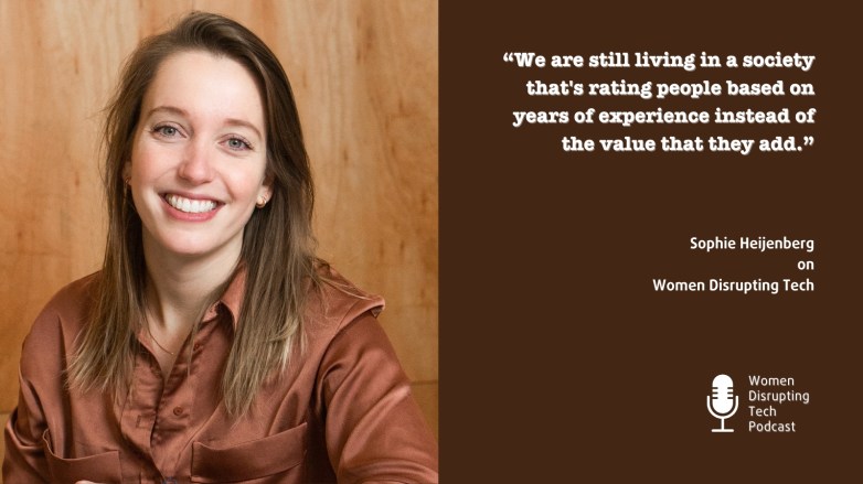 This is a picture of Sophie Heijenberg, Venture Capital investor at No Such Ventures, with a quote from episode 92 of Women Disrupting Tech, which features an interview with her.